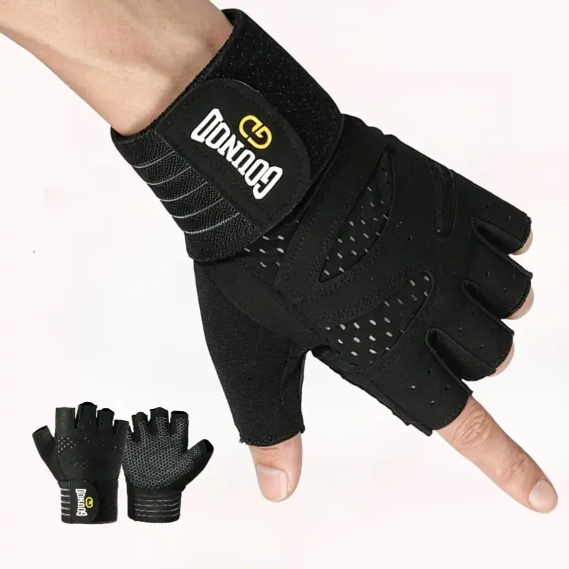 Unisex Adults' Half-Finger High-Resistance Sports Gloves with Secure Wrap Wristband - Durable, Long-Lasting, Breathable, Anti-Callus, Grip-On Anti-Slip, Custom Fit for Barbell Weightlifting, Dumbbell Training