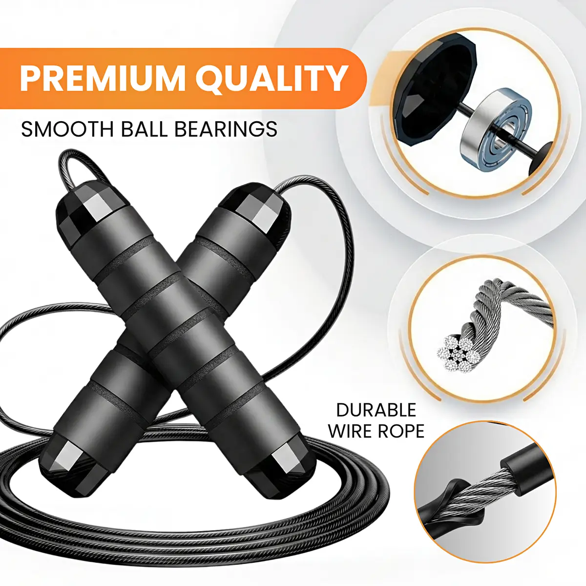Adjustable Speed Jump Rope with Ball Bearings & Tangle-Free Steel Cable