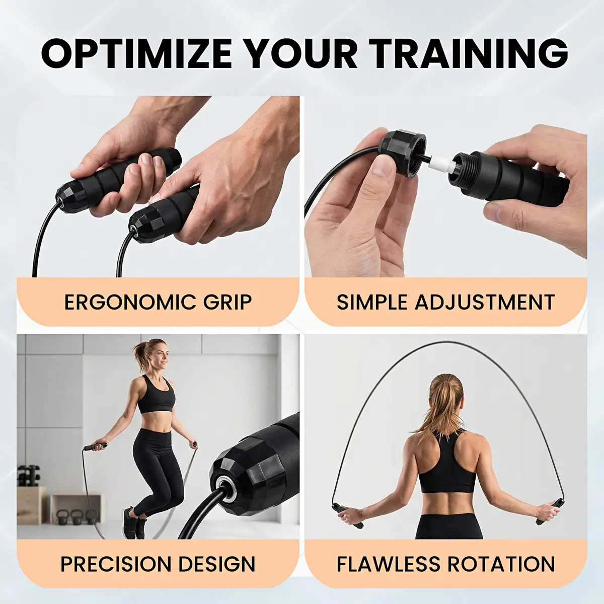 Adjustable Speed Jump Rope with Ball Bearings & Tangle-Free Steel Cable