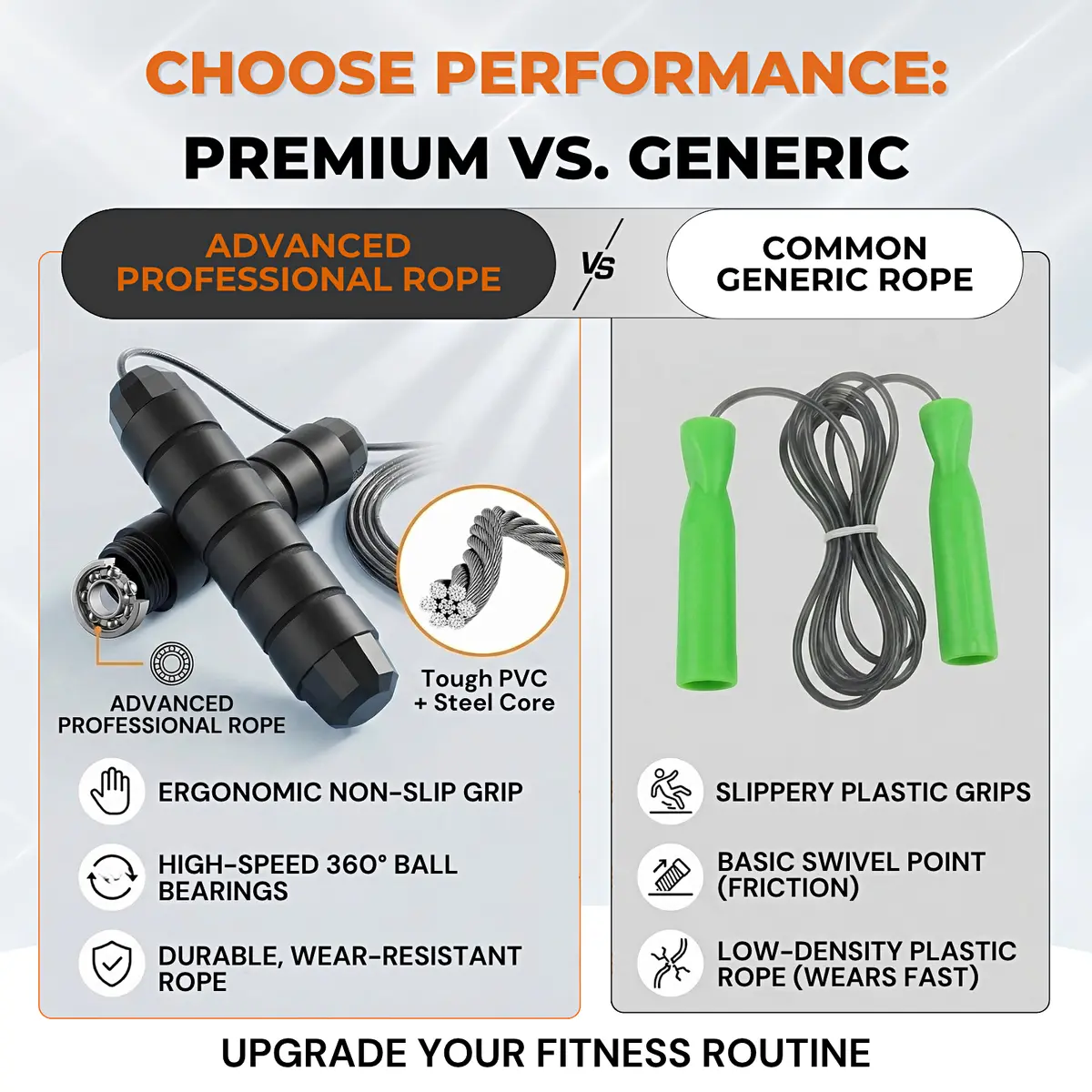 Adjustable Speed Jump Rope with Ball Bearings & Tangle-Free Steel Cable