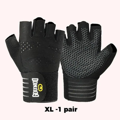 Unisex Adults' Half-Finger High-Resistance Sports Gloves with Secure Wrap Wristband - Durable, Long-Lasting, Breathable, Anti-Callus, Grip-On Anti-Slip, Custom Fit for Barbell Weightlifting, Dumbbell Training