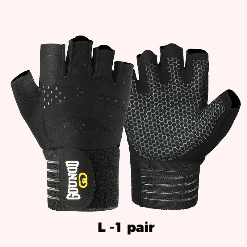 Unisex Adults' Half-Finger High-Resistance Sports Gloves with Secure Wrap Wristband - Durable, Long-Lasting, Breathable, Anti-Callus, Grip-On Anti-Slip, Custom Fit for Barbell Weightlifting, Dumbbell Training