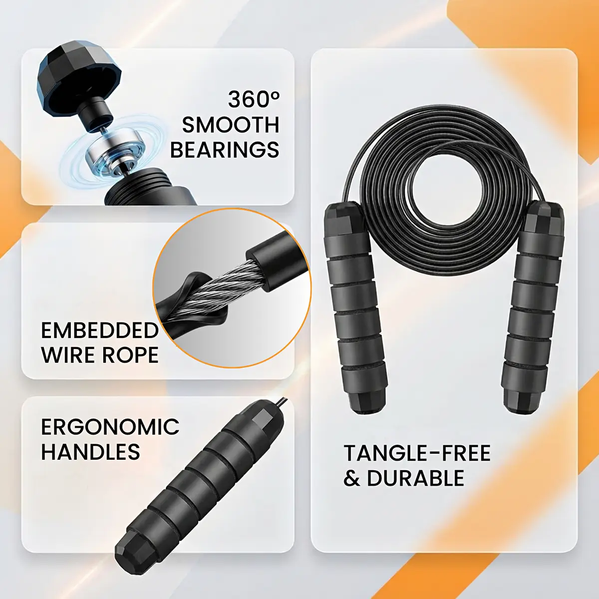 Adjustable Speed Jump Rope with Ball Bearings & Tangle-Free Steel Cable