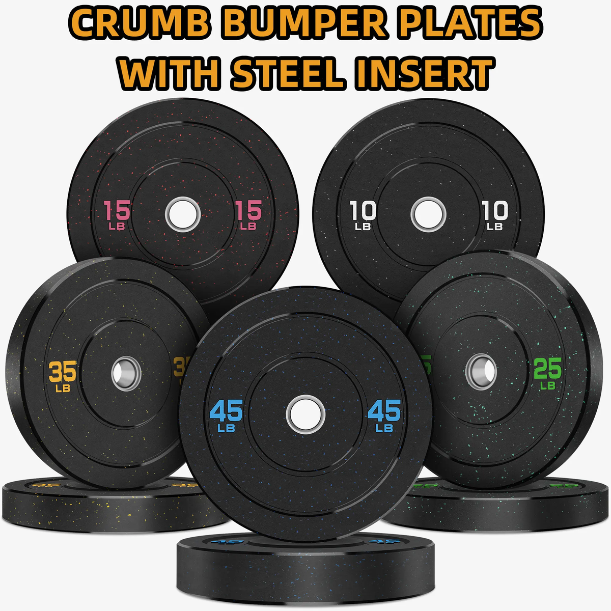 Crumb Bumper Plates with Steel Insert - Olympic Weight Plates for Crossfit & Lifting