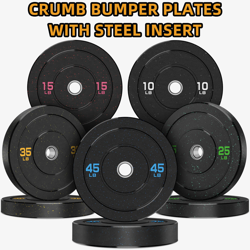 Crumb Bumper Plates with Steel Insert - Olympic Weight Plates for Crossfit & Lifting