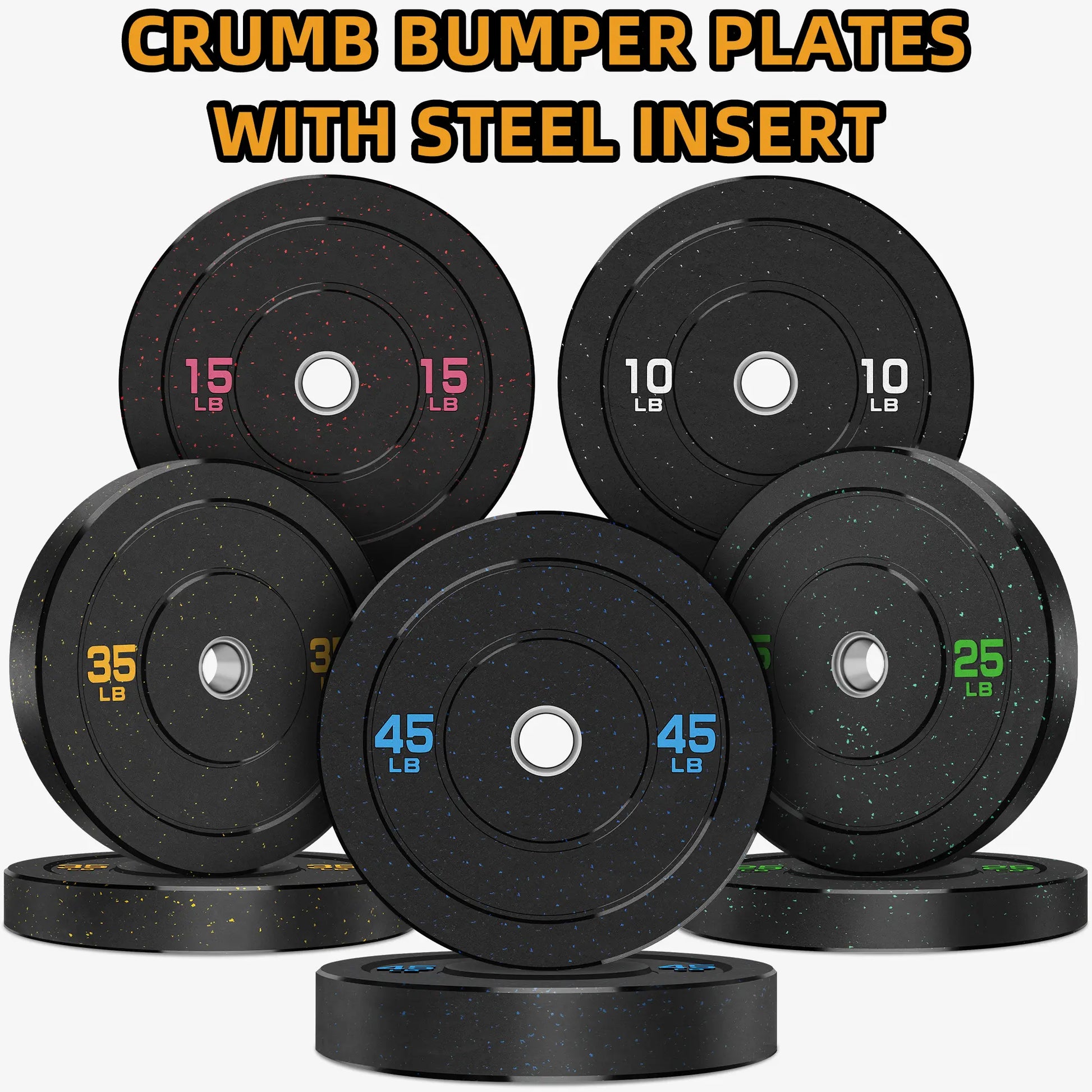 Crumb Bumper Plates with Steel Insert - Olympic Weight Plates for Crossfit & Lifting