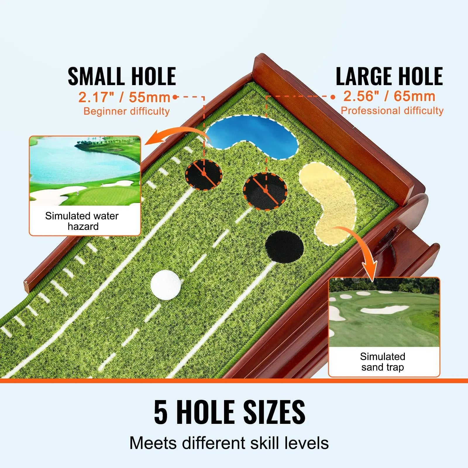 Golf Putting Mat - 5 Hole Indoor Golf Putting Green